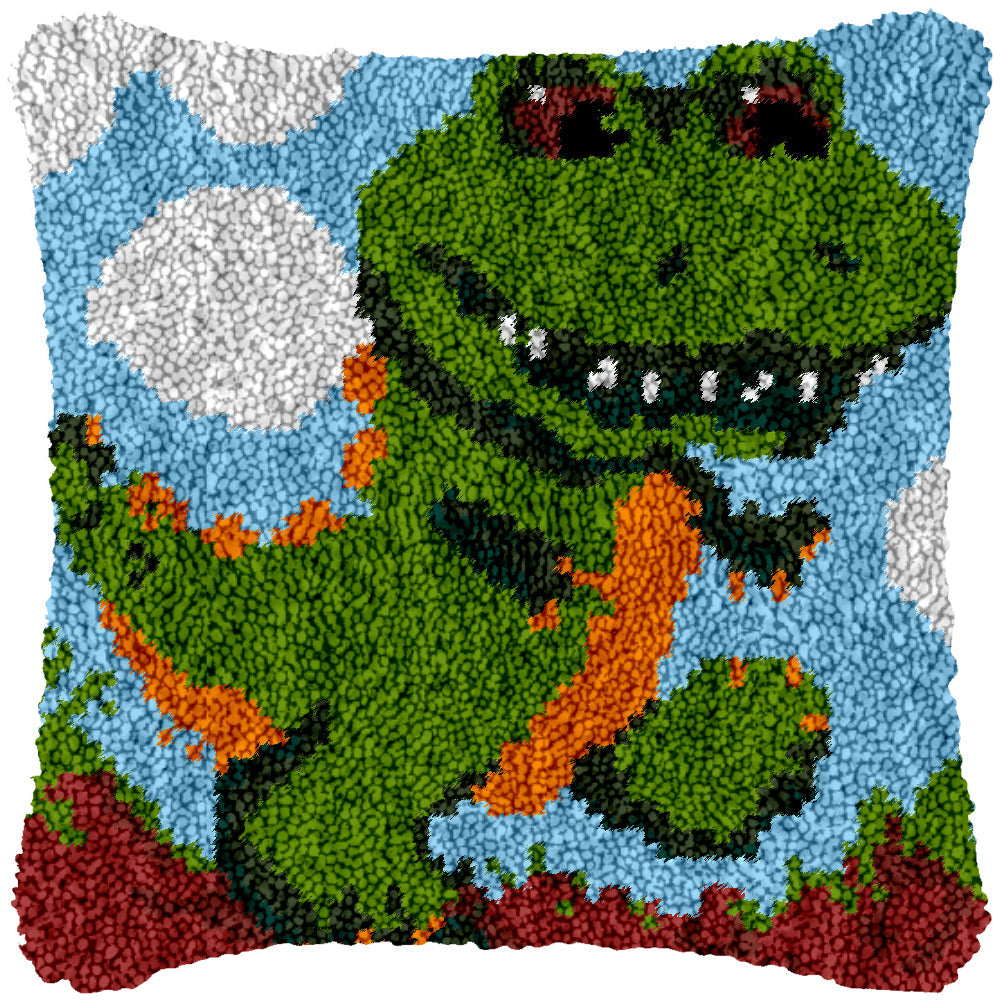 Scary Dino DIY Latch Hook Pillowcase Making Kit For Adults – Latch