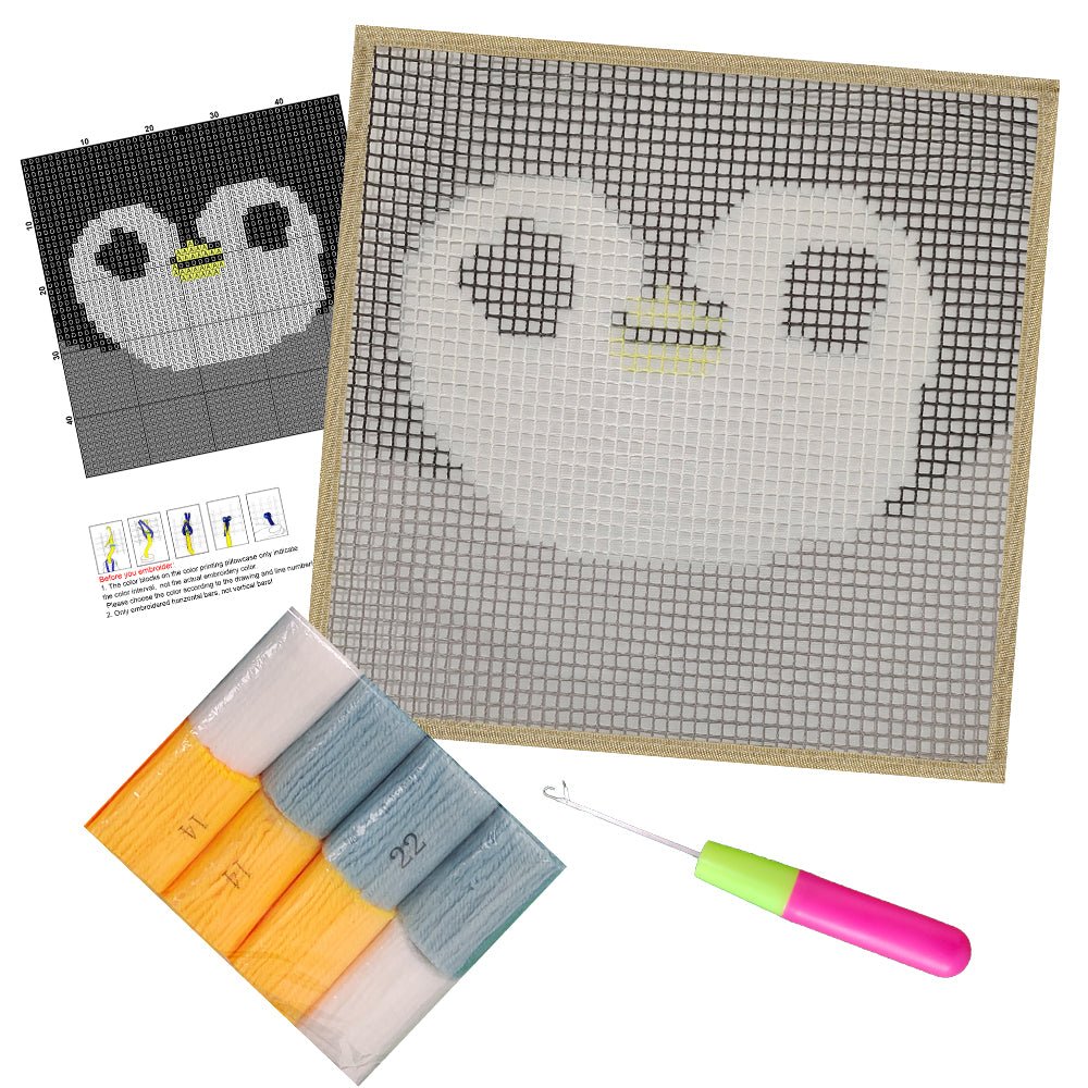 Black and White Penguin - Latch Hook Kit for Kids - diy-latch-hook