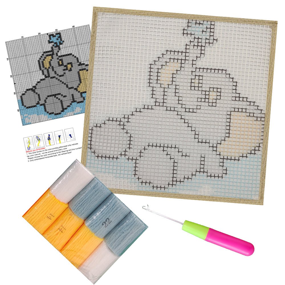 Sleepy Elephant - Latch Hook Kit for Kids - diy-latch-hook