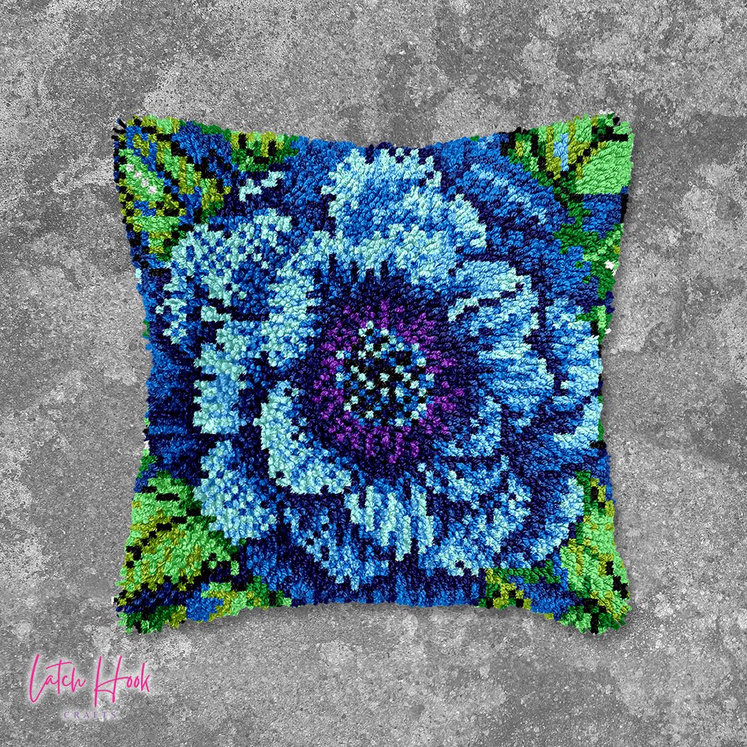 Blue Bloom - Latch Hook Pillowcase Kit - Latch Hook Crafts