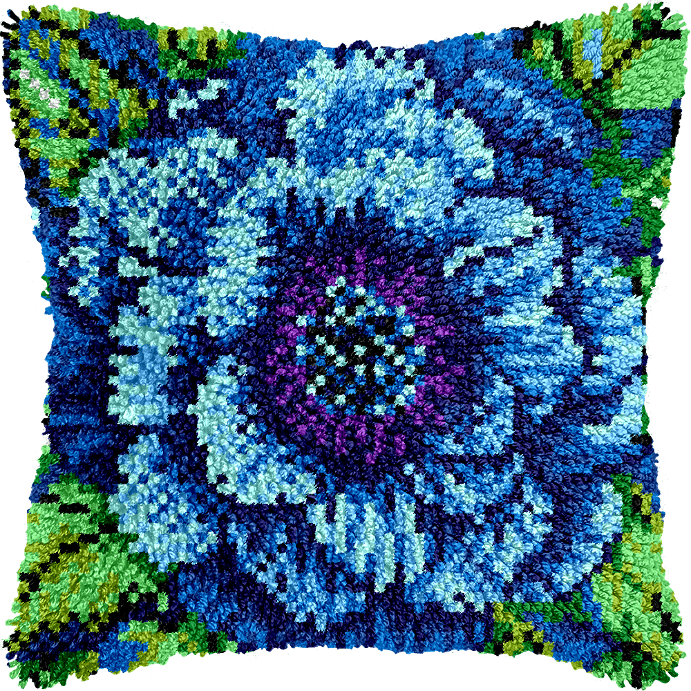 Blue Bloom - Latch Hook Pillowcase Kit - Latch Hook Crafts