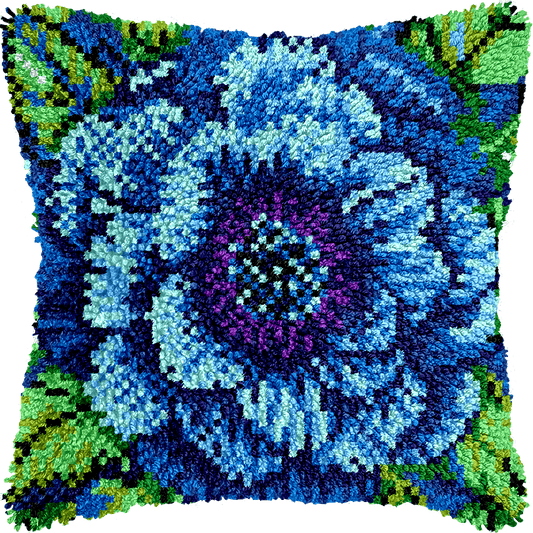 Blue Bloom - Latch Hook Pillowcase Kit - Latch Hook Crafts