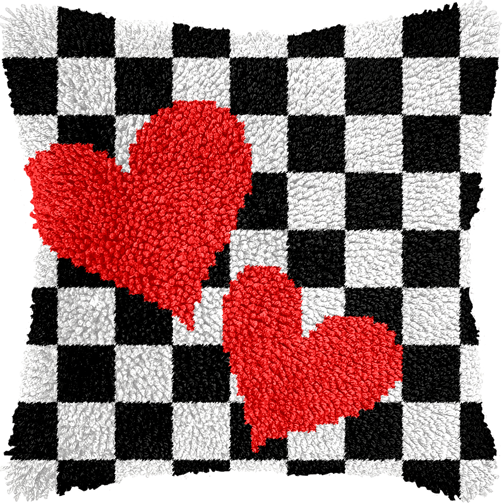 Checkerboard Hearts - Latch Hook Pillowcase Kit - Latch Hook Crafts