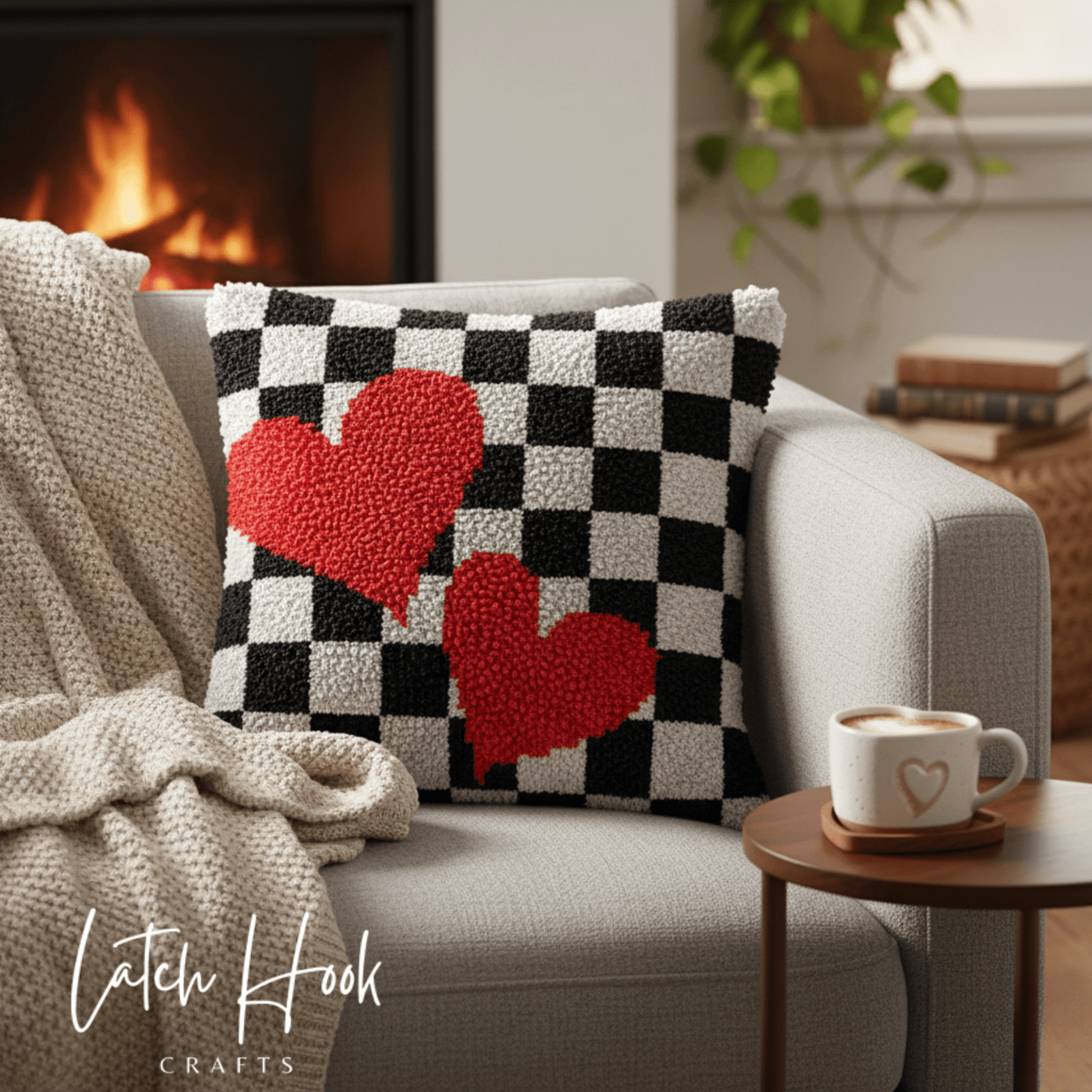 Checkerboard Hearts - Latch Hook Pillowcase Kit - Latch Hook Crafts