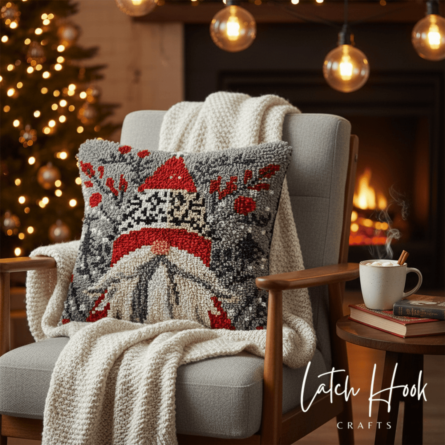 Festive Nordic Gnome - Latch Hook Pillowcase Kit - Latch Hook Crafts