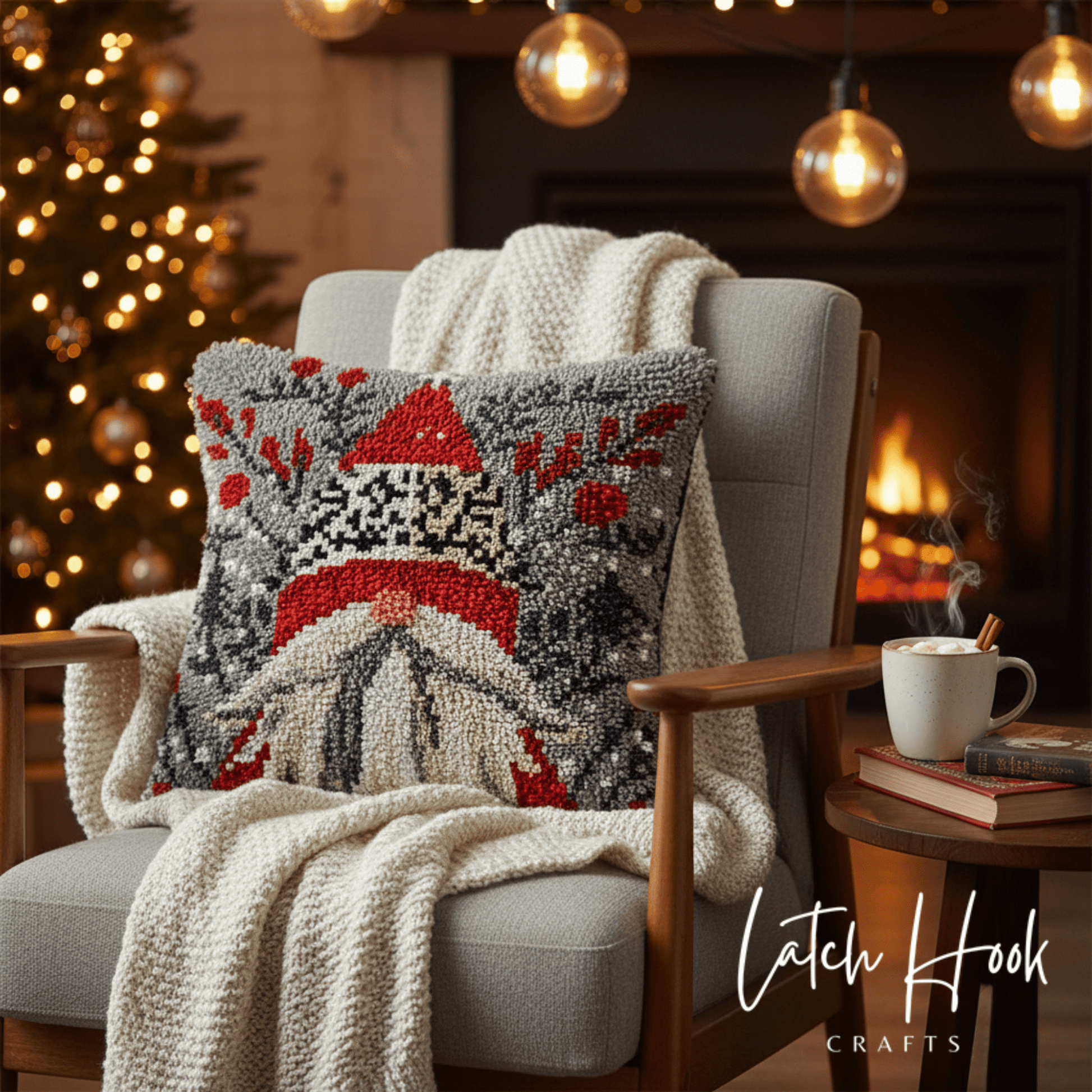 Festive Nordic Gnome - Latch Hook Pillowcase Kit - Latch Hook Crafts