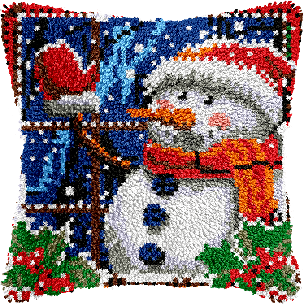 Festive Snowman Holiday - Latch Hook Pillowcase Kit - Latch Hook Crafts