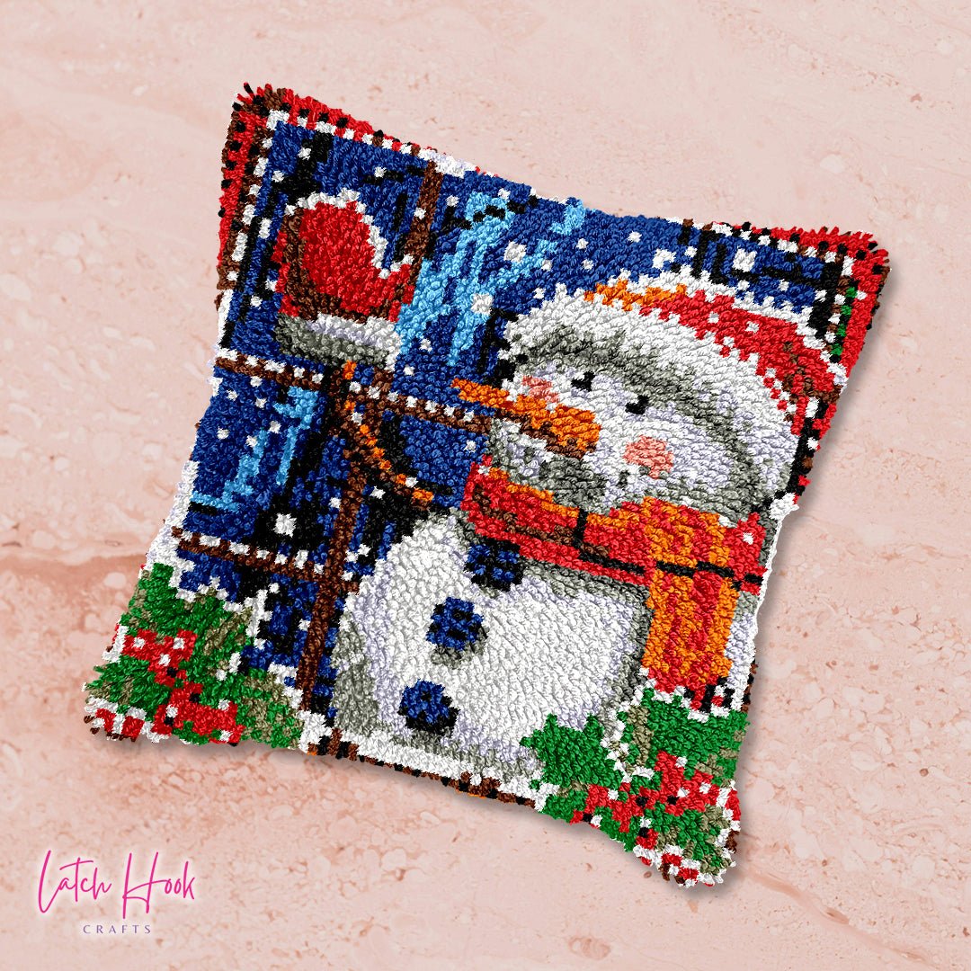 Festive Snowman Holiday - Latch Hook Pillowcase Kit - Latch Hook Crafts