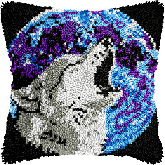 Moonlight Wolf - Latch Hook Pillowcase Kit - Latch Hook Crafts