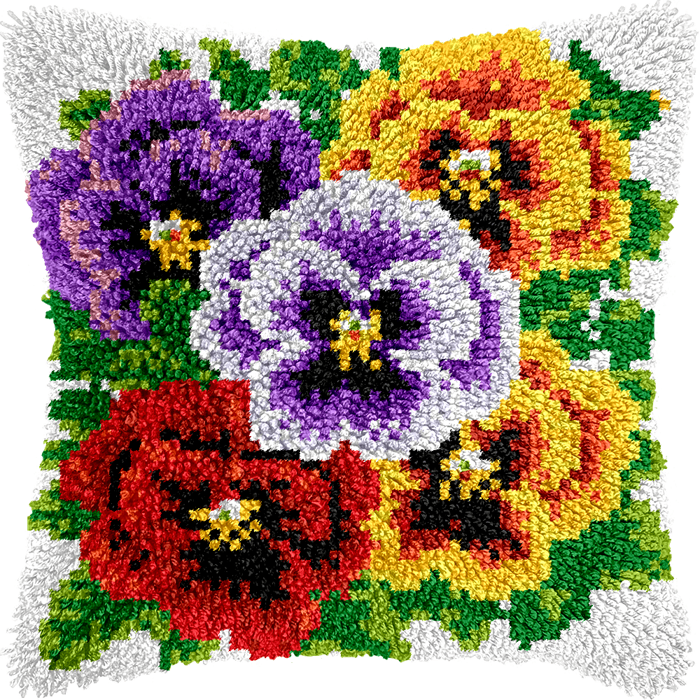 Pansy Bloom - Latch Hook Pillowcase Kit - Latch Hook Crafts