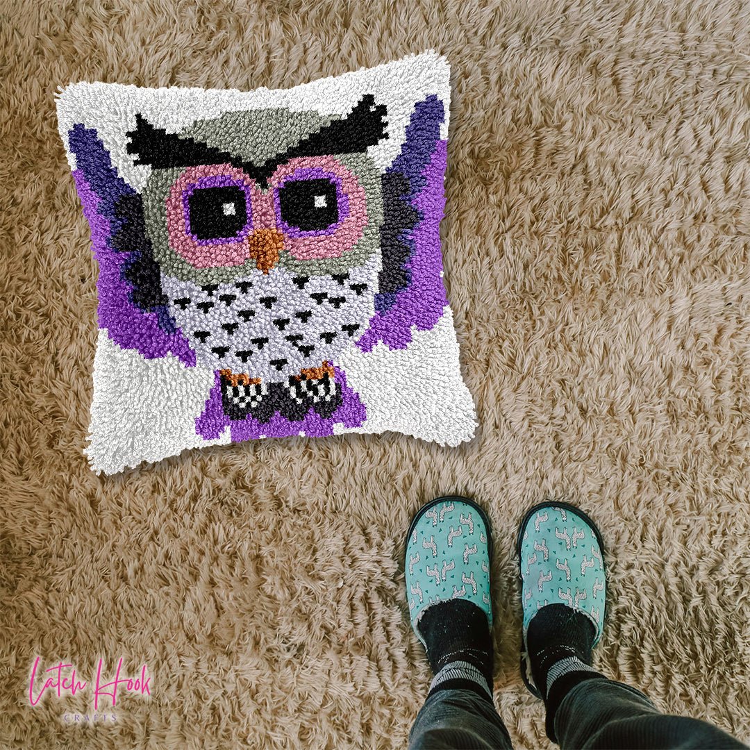 Purple Owl - Latch Hook Pillowcase Kit - Latch Hook Crafts