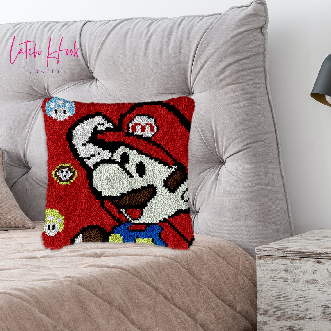 1 Up Mario - Latch Hook Pillowcase Kit - Latch Hook Crafts