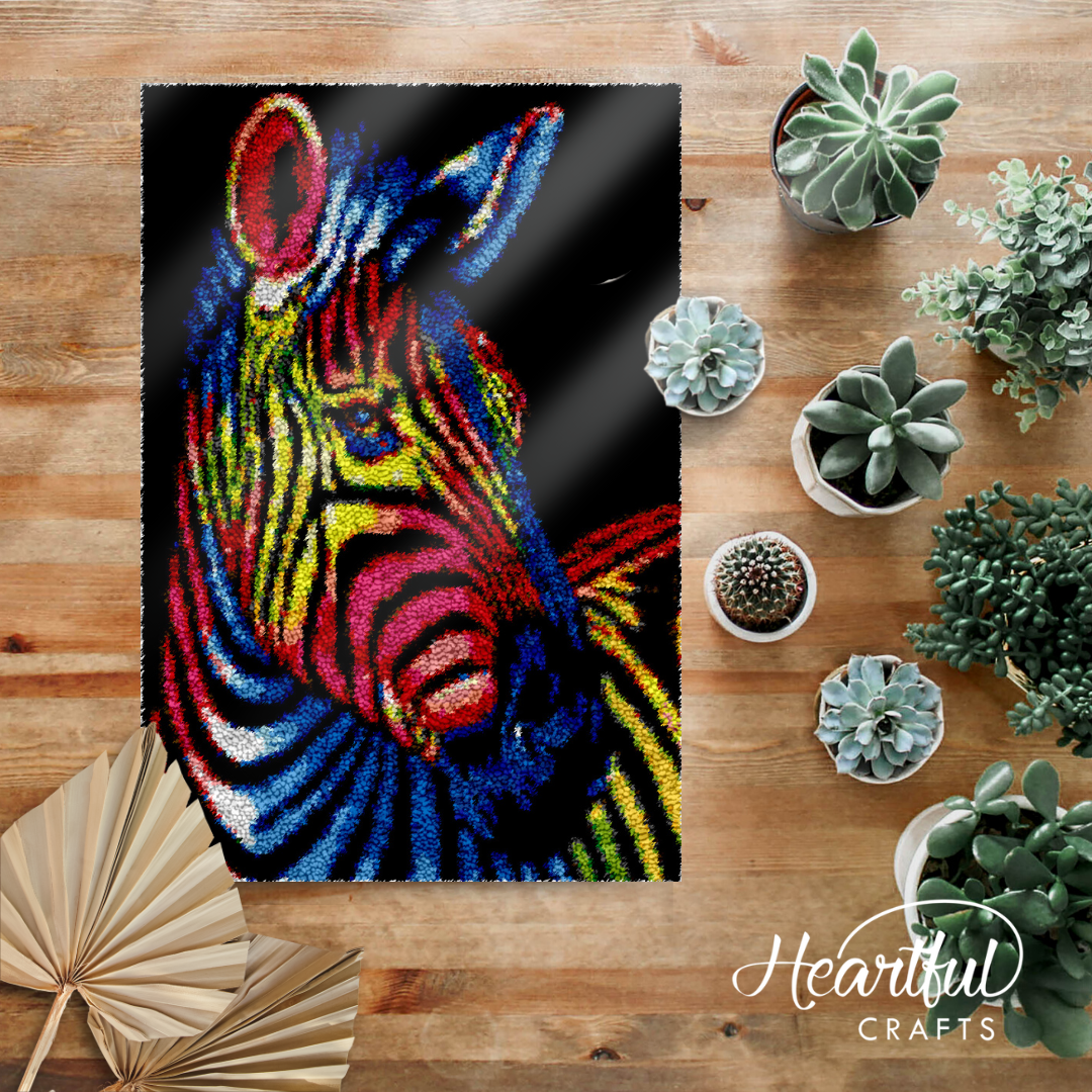 Rainbow Zebra Latch Hook Rug by Heartful Crafts
