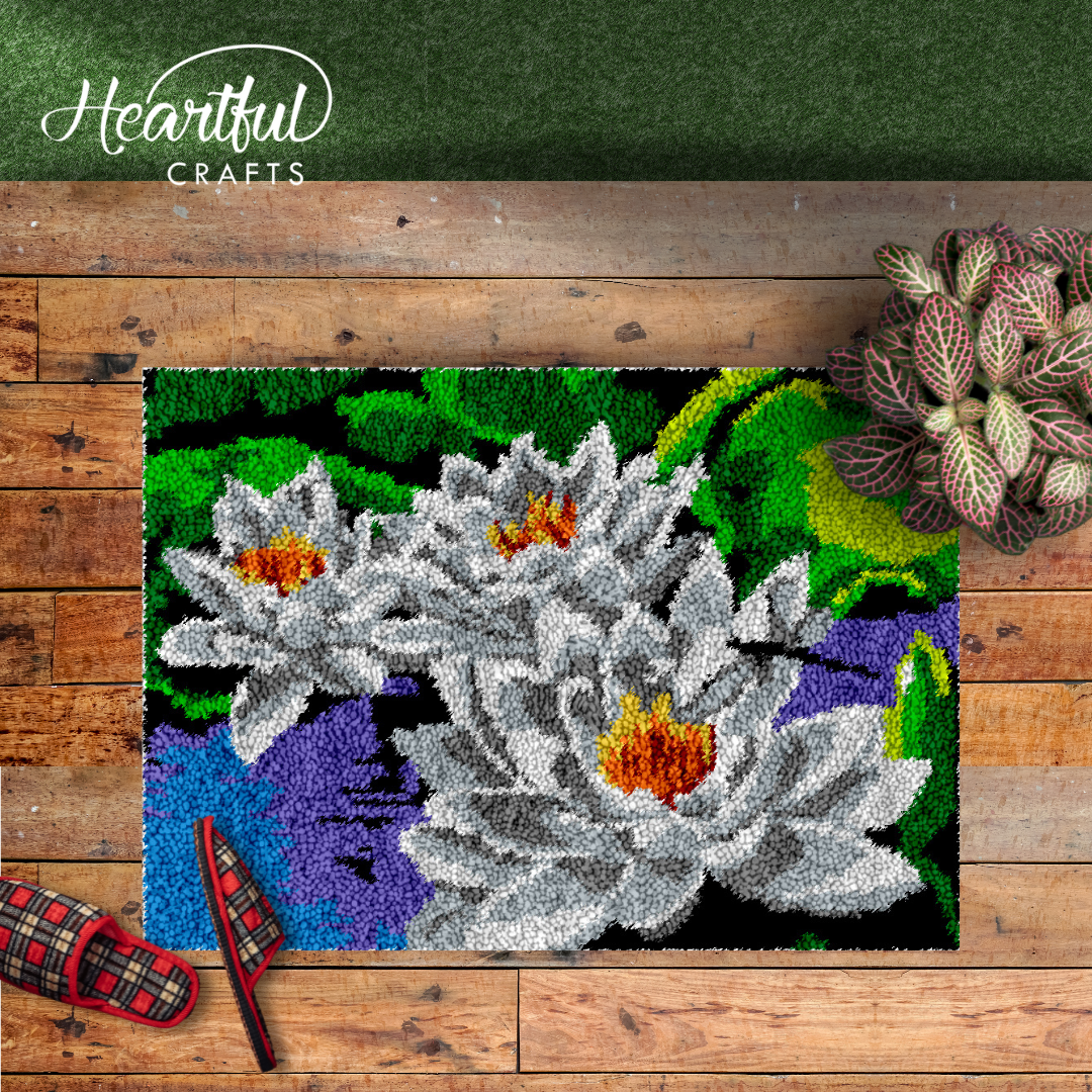 White Lotus Latch Hook Rug by Heartful Crafts