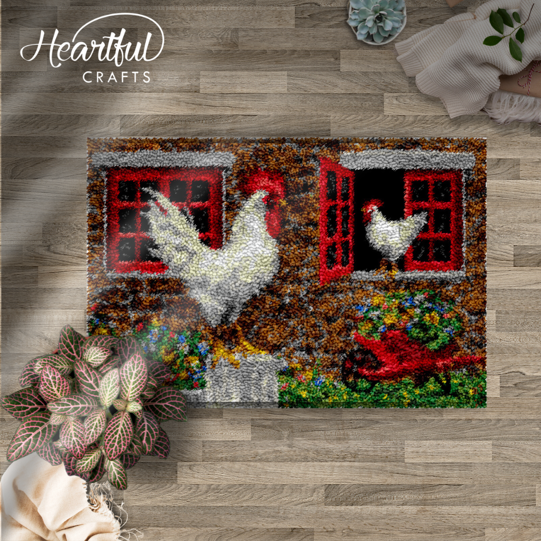 Farm Hens Latch Hook Rug by Heartful Crafts