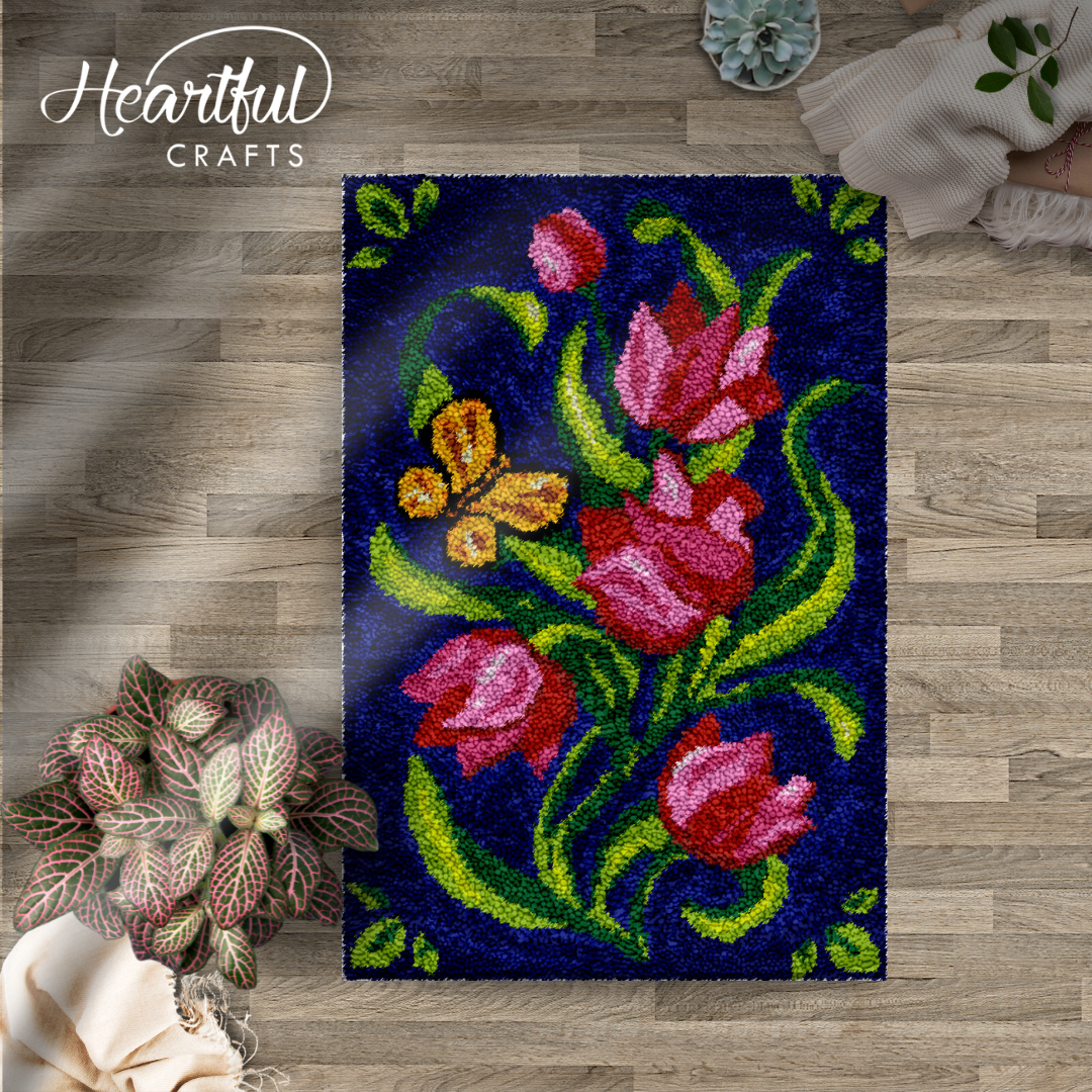 Antique Floral Latch Hook Rug by Heartful Crafts