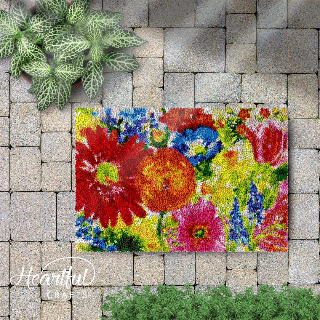 Fresh Realistic Blooms Latch Hook Rug by Heartful Crafts