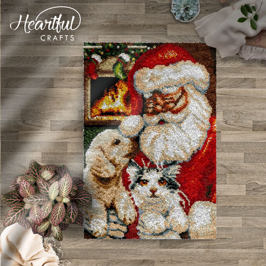 Santa with Pets Latch Hook Rug by Heartful Crafts