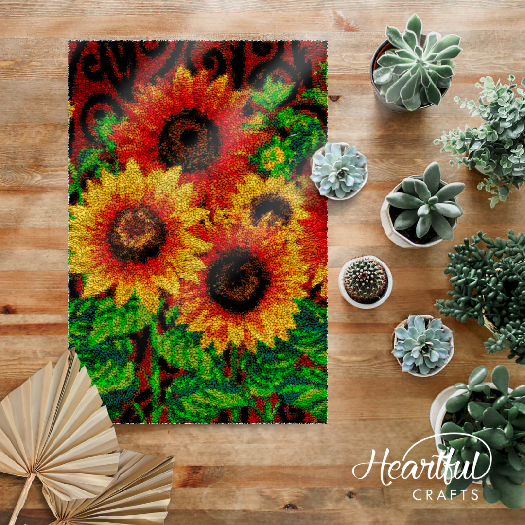 Fully Bloomed Sunflowers Latch Hook Rug by Heartful Crafts