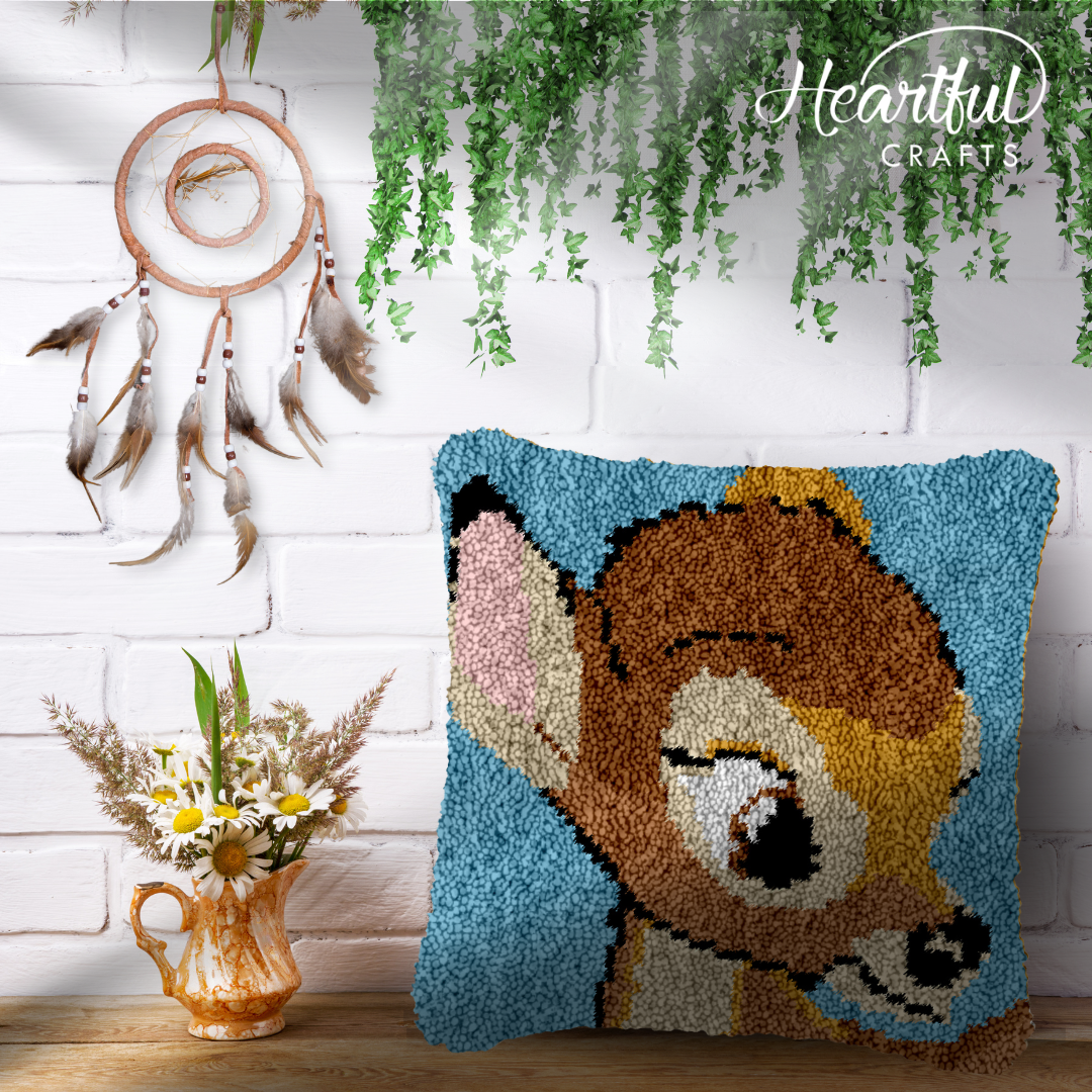 Wide Eyed Bambi Latch Hook Pillowcase by Heartful Crafts