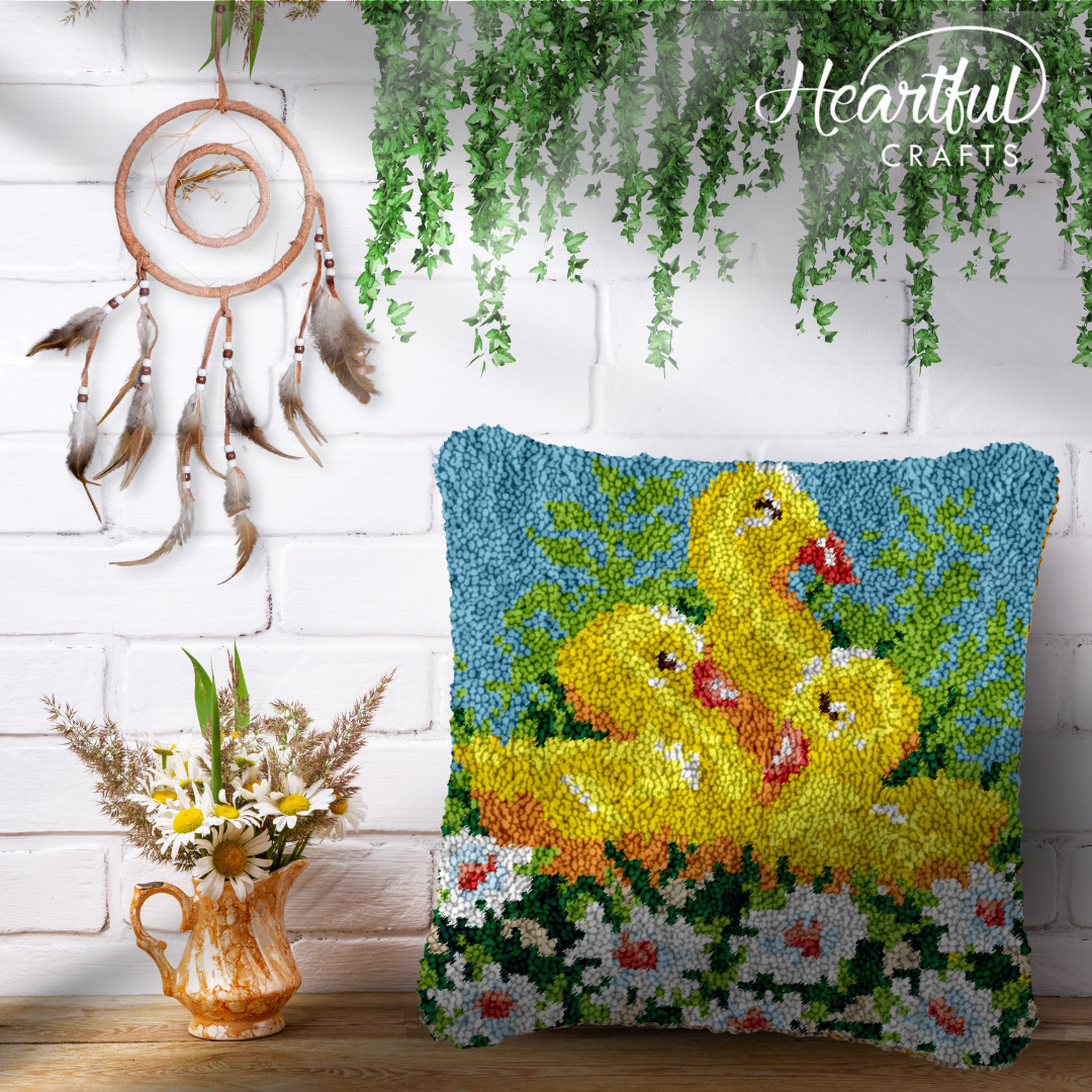 Three Little Ducks Latch Hook Pillowcase by Heartful Crafts