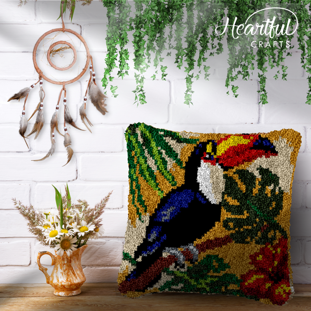 Toucan Bird Latch Hook Pillowcase by Heartful Crafts