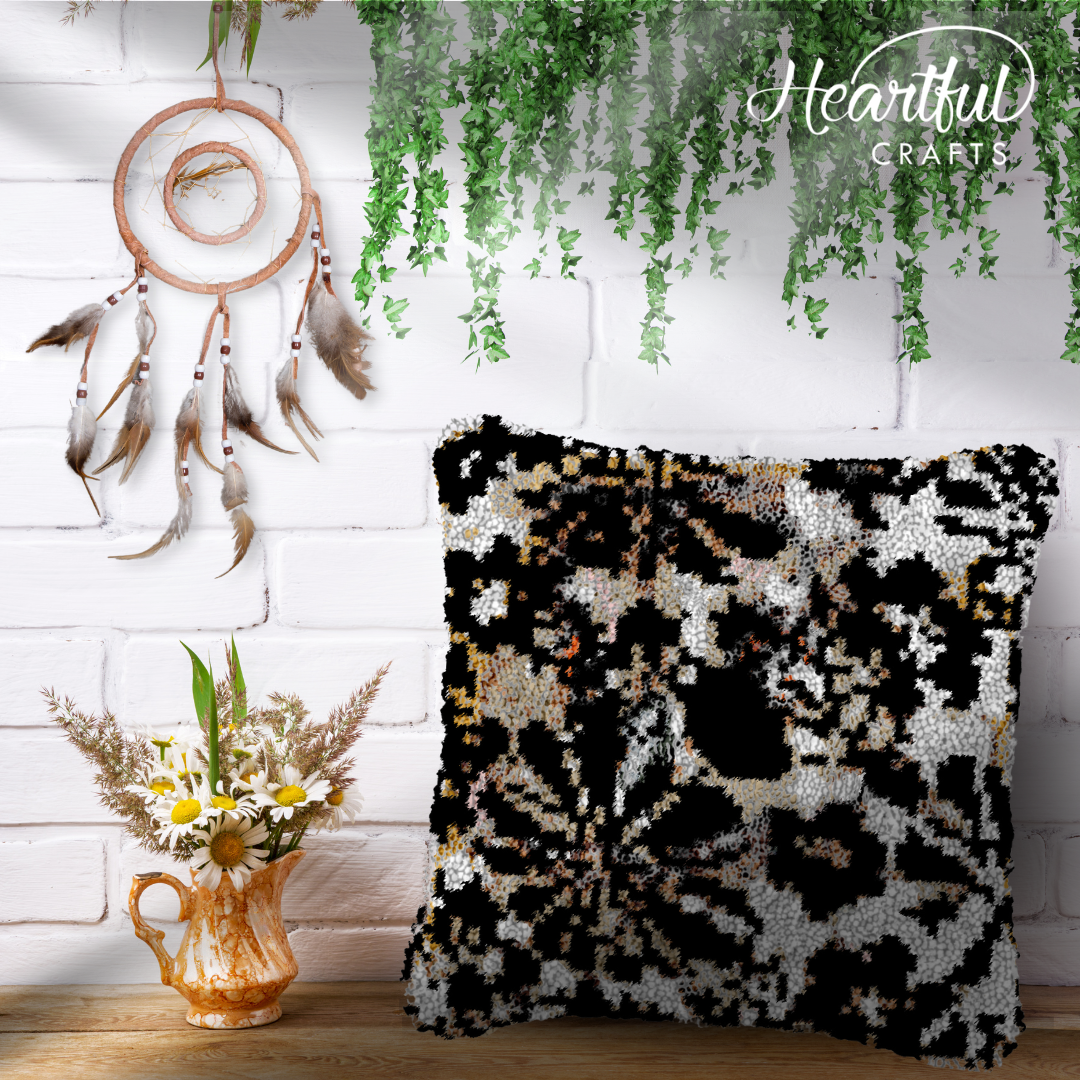 Black and White Pattern Latch Hook Pillowcase by Heartful Crafts
