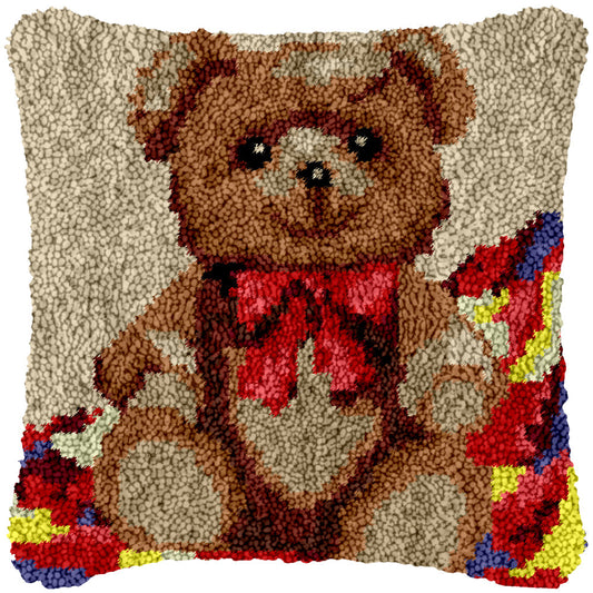 Brown Bear with Tie Latch Hook Pillowcase by Heartful Crafts