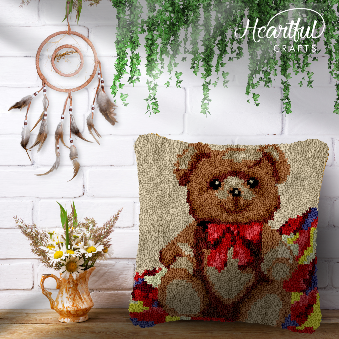 Brown Bear with Tie Latch Hook Pillowcase by Heartful Crafts