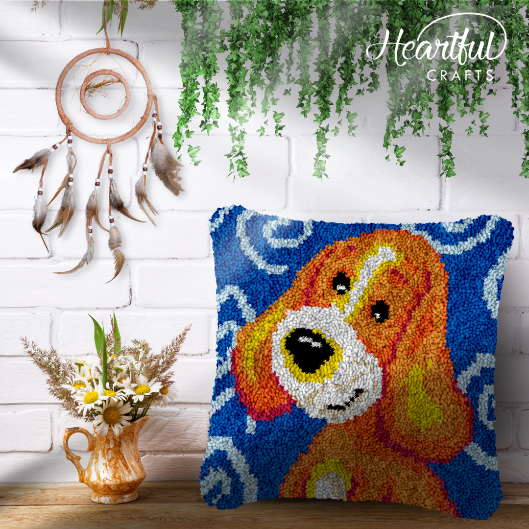 Adorable Puppy Latch Hook Pillowcase by Heartful Crafts