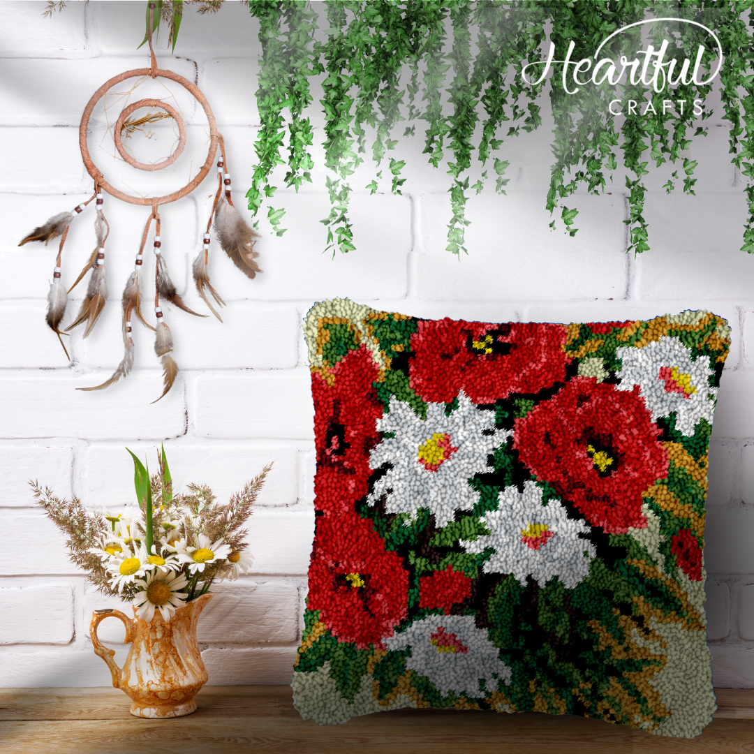 Elegant Bouquet Latch Hook Pillowcase by Heartful Crafts