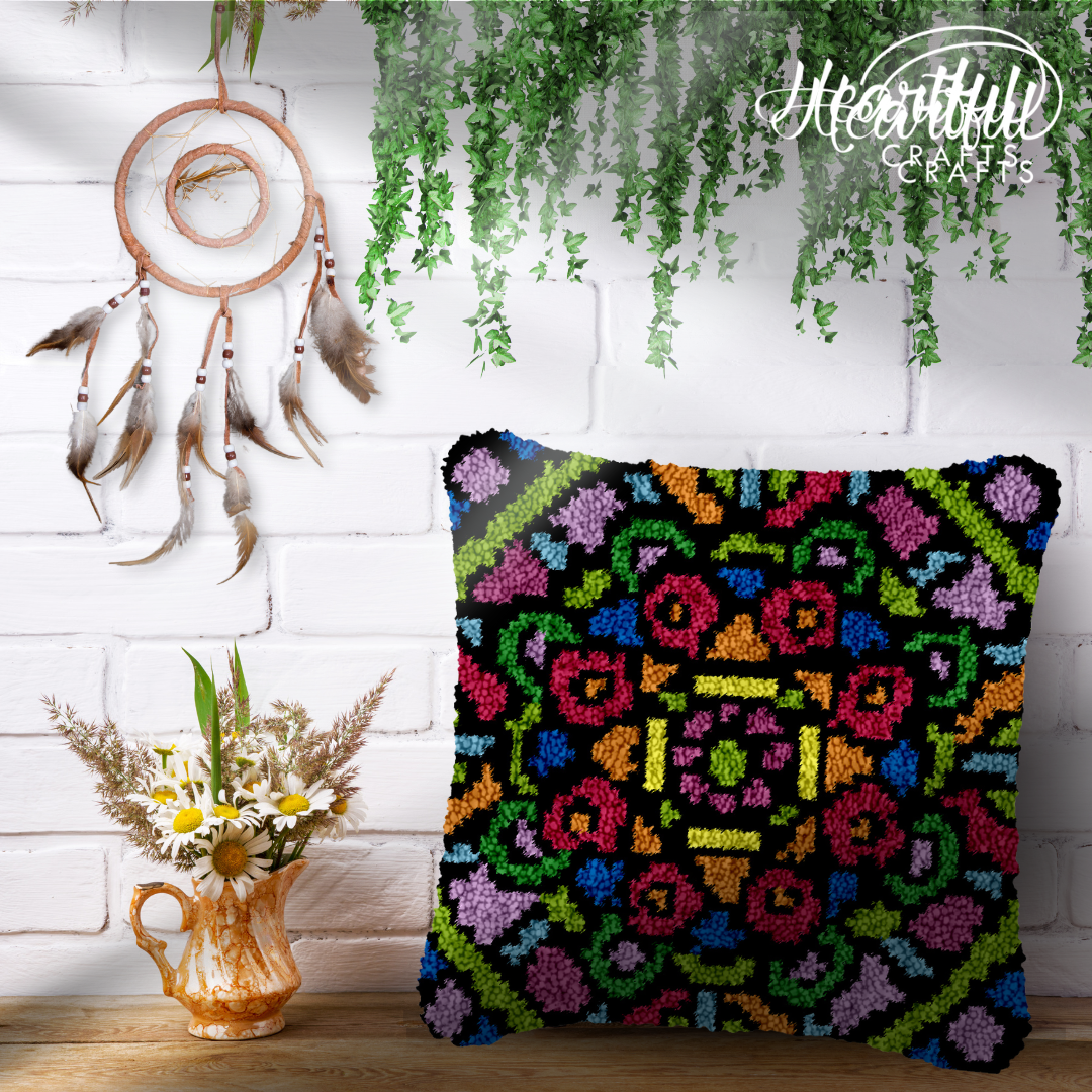 Heartful Mandala Latch Hook Pillowcase by Heartful Crafts
