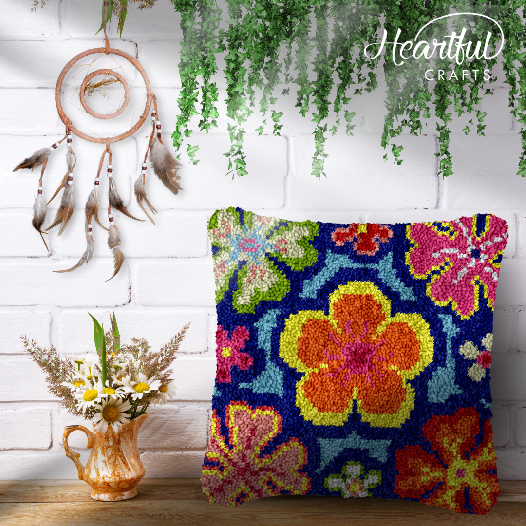 Hawaiian Flowers Latch Hook Pillowcase by Heartful Crafts