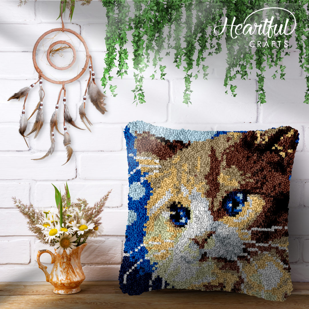 Silly Kitty Latch Hook Pillowcase by Heartful Crafts