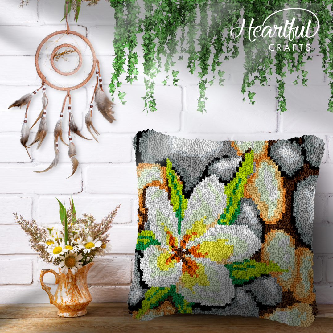 Jasmine in the Stream Latch Hook Pillowcase by Heartful Crafts