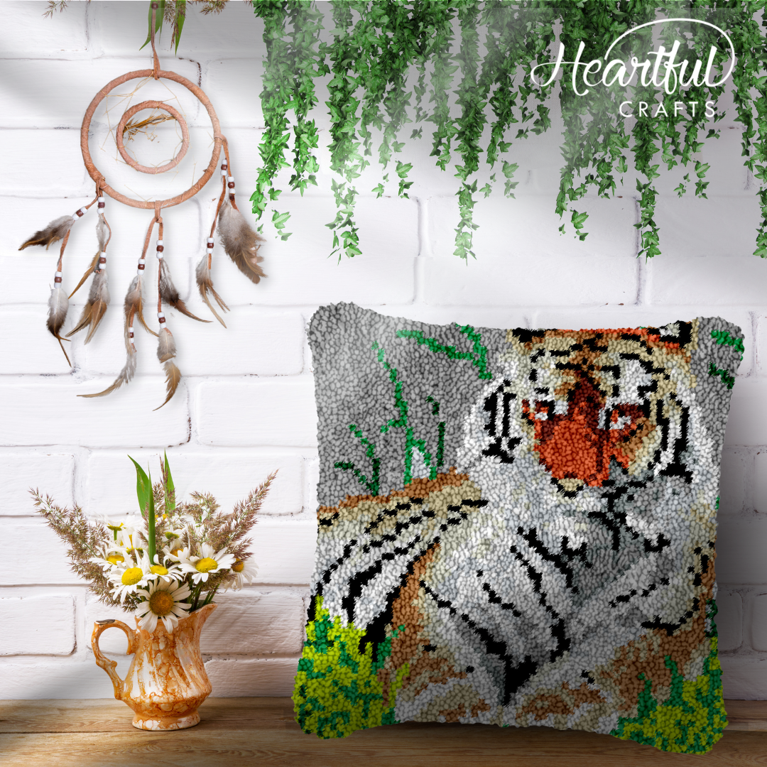 Chilling in the Grass Latch Hook Pillowcase by Heartful Crafts