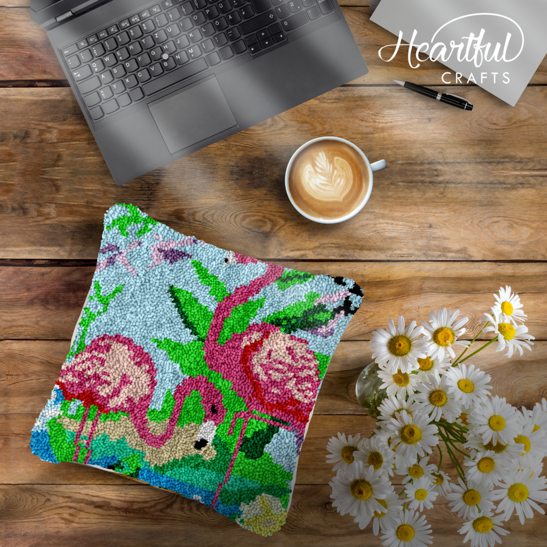 Flamingo Pair Latch Hook Pillowcase by Heartful Crafts