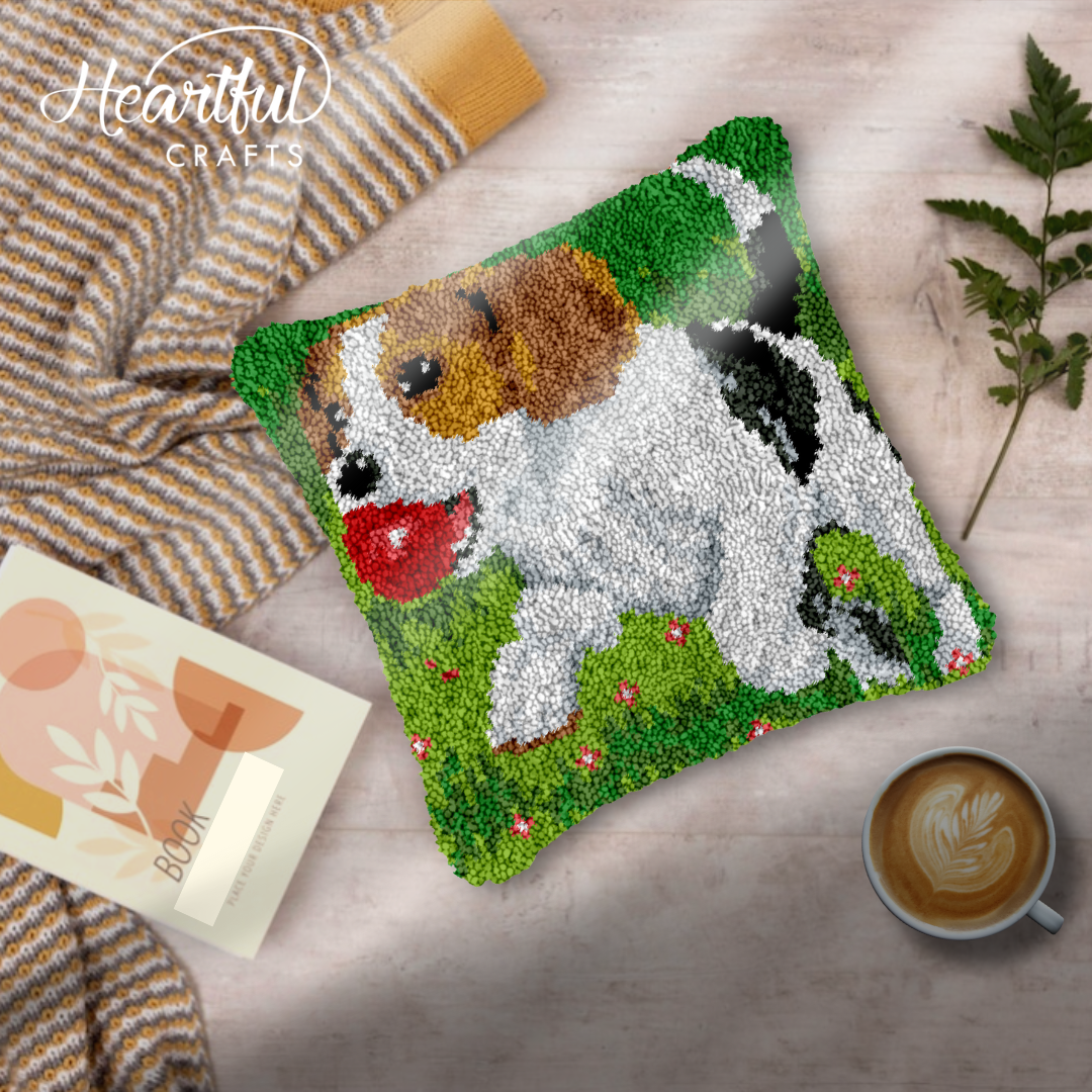 Play Fetch Latch Hook Pillowcase by Heartful Crafts