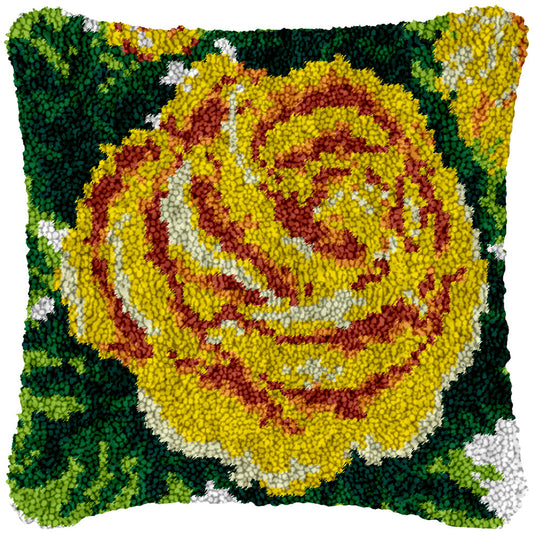 Golden Bloom Latch Hook Pillowcase by Heartful Crafts