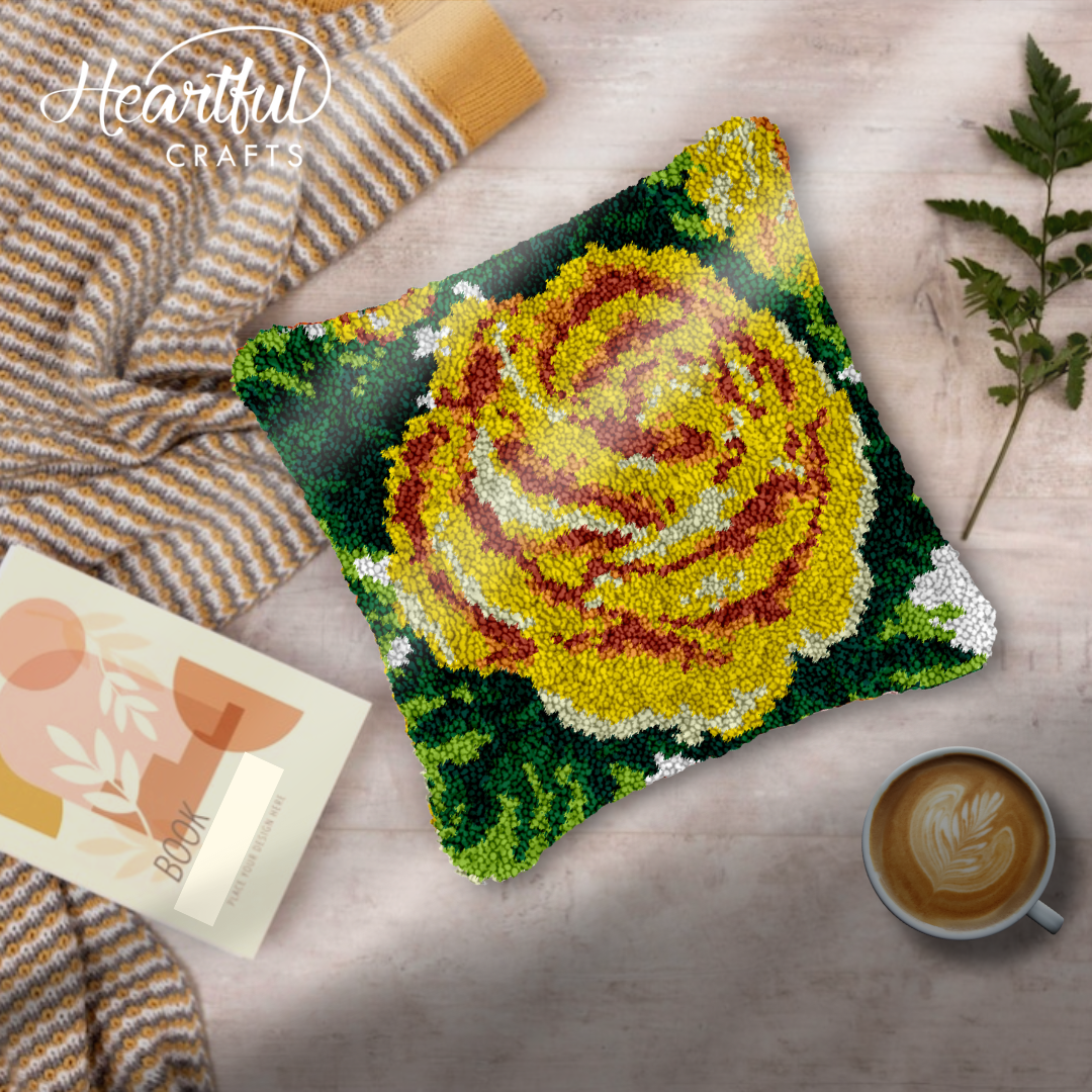 Golden Bloom Latch Hook Pillowcase by Heartful Crafts