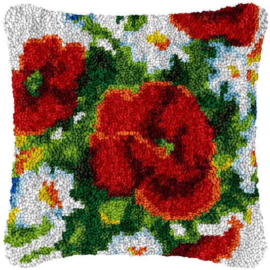 Red White Garden Latch Hook Pillowcase by Heartful Crafts