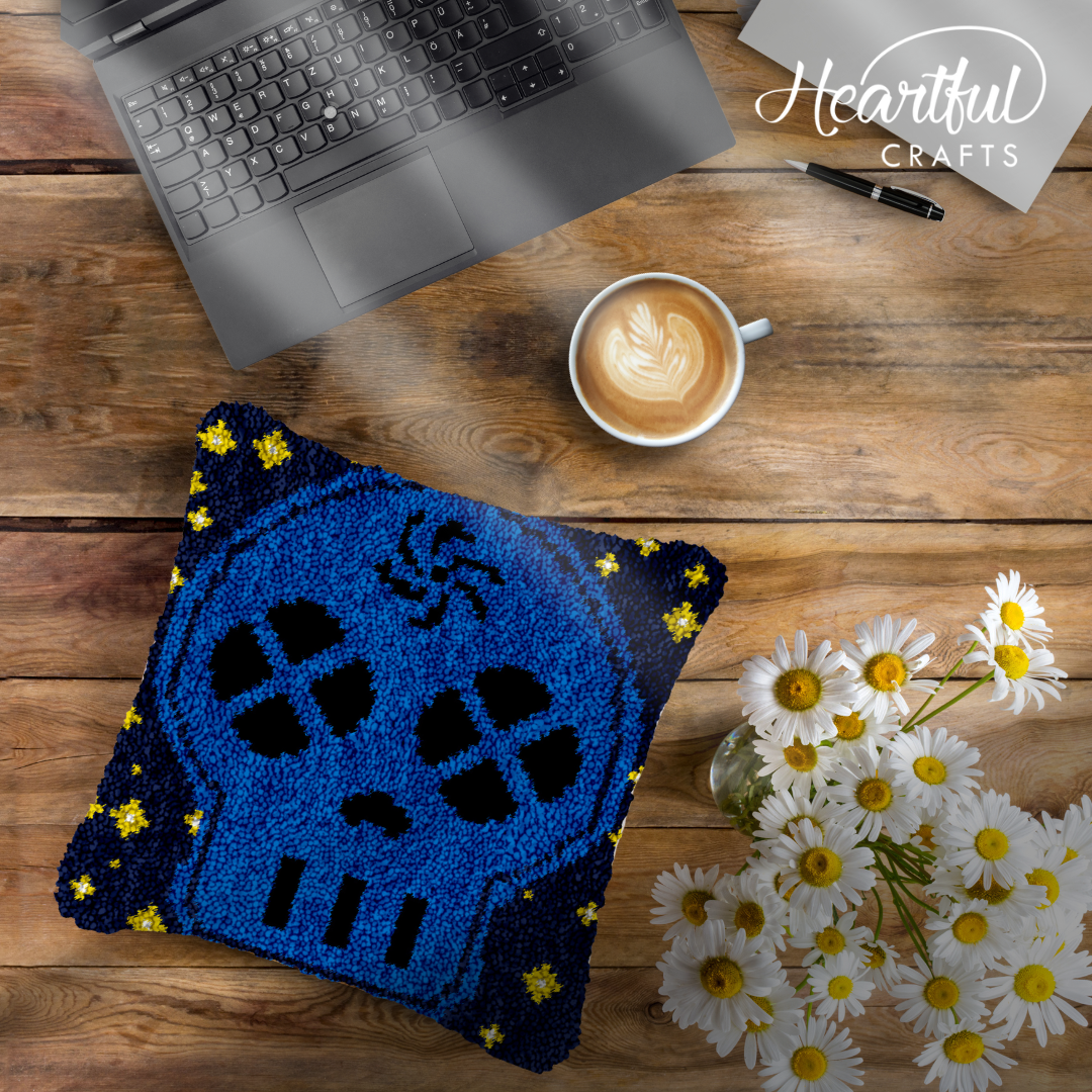 Blue Skull Latch Hook Pillowcase by Heartful Crafts