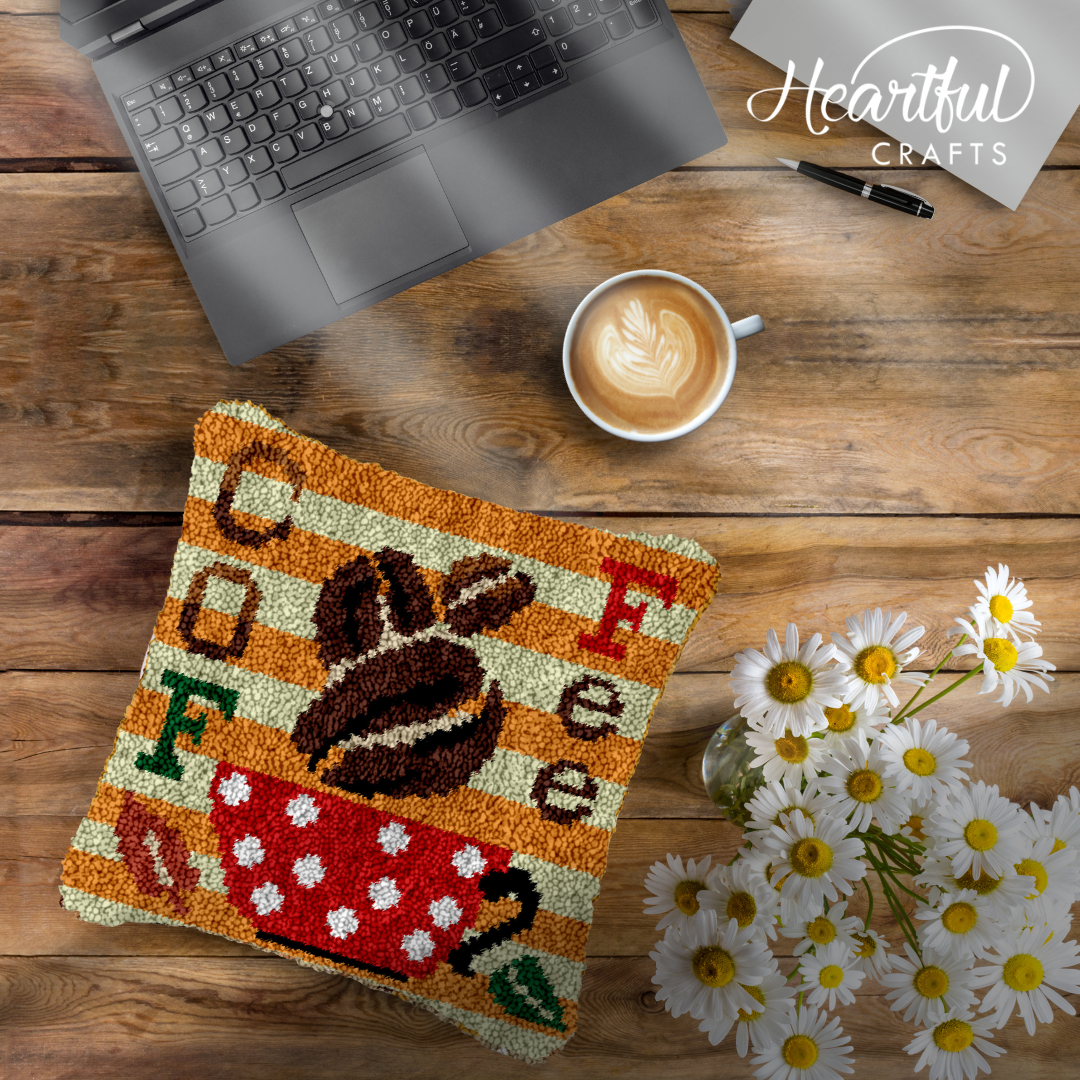 Coffee Addict Latch Hook Pillowcase by Heartful Crafts