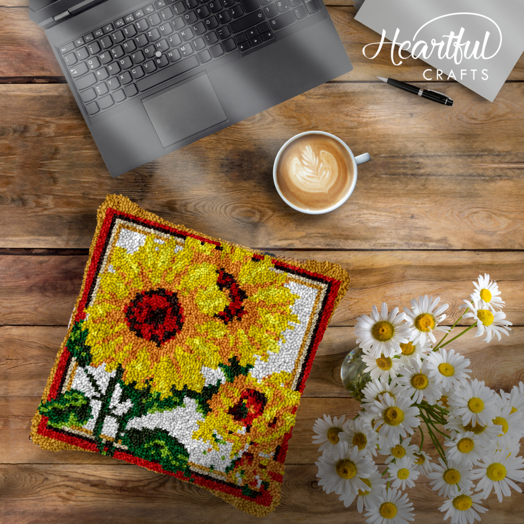 Healthy Sunflowers Latch Hook Pillowcase by Heartful Crafts
