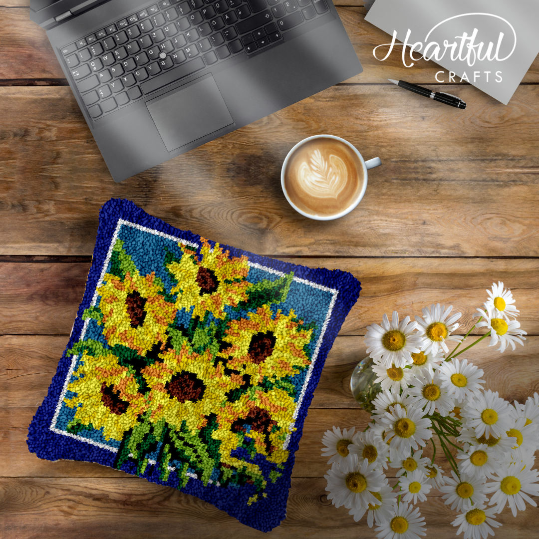 Sunflower Bouquet Latch Hook Pillowcase by Heartful Crafts