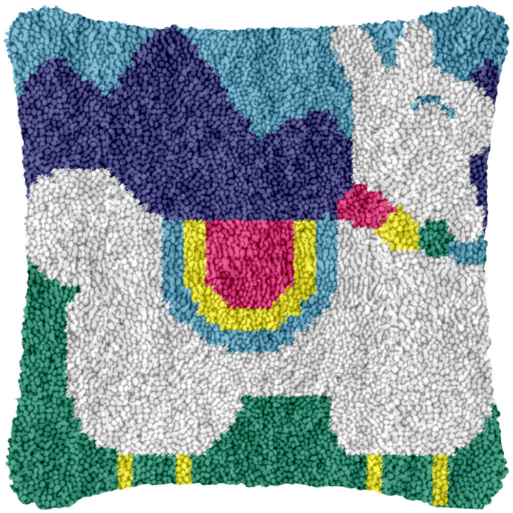 White Llama Latch Hook Pillowcase by Heartful Crafts