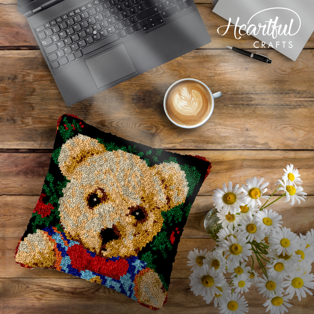 Formal Bear Latch Hook Pillowcase by Heartful Crafts