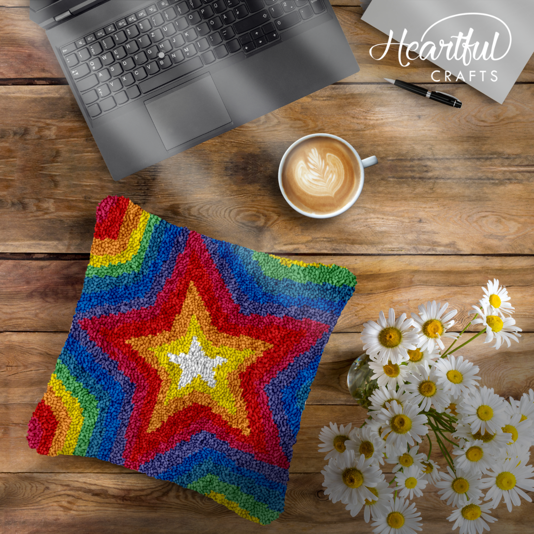 Star Burst Latch Hook Pillowcase by Heartful Crafts
