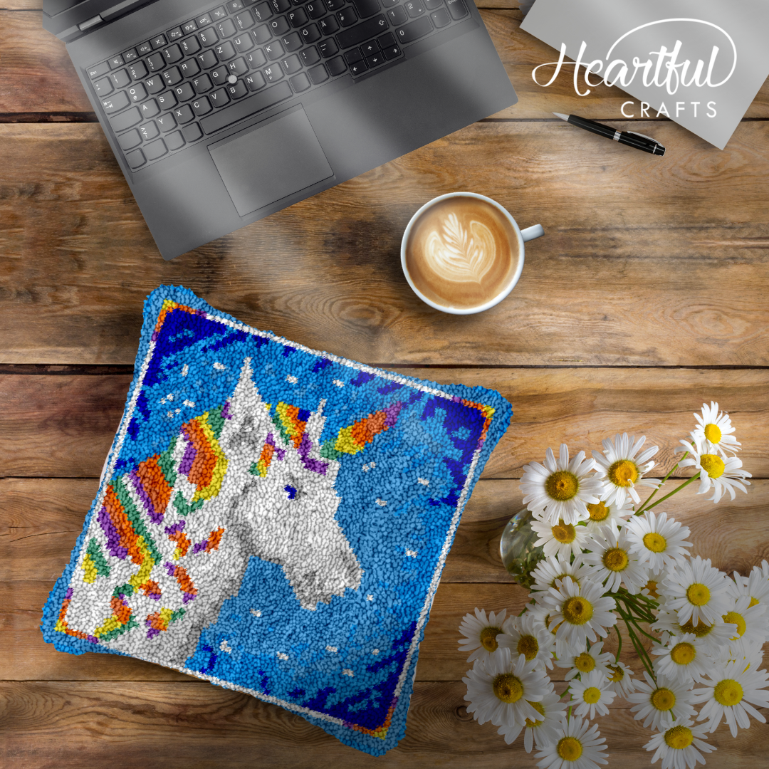 Unicorn Cake Latch Hook Pillowcase by Heartful Crafts