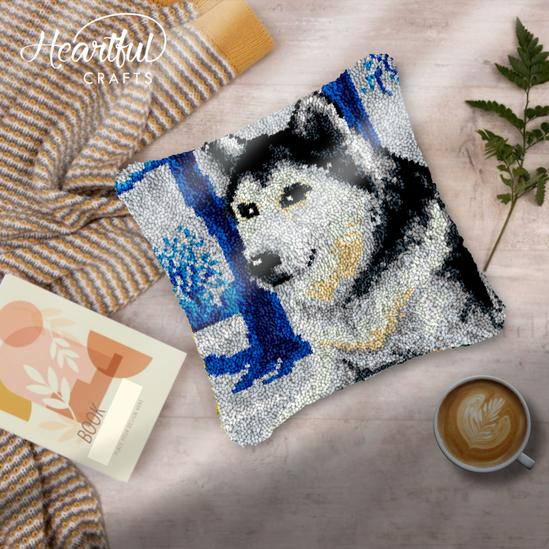 Siberian Husky Latch Hook Pillowcase by Heartful Crafts